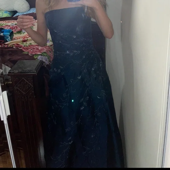 Montage by Mon Cheri Strapless Long Navy Blue Dress Size 0 - Picture 2 of 3